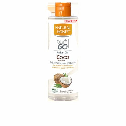Natural Honey, Oil & Go Coco Addiction, Aceite de Ducha sin Aclarado con Aceite de Coco, 24H de Hidratación con Aroma Tropical, Absorción Rápida, Acabado No Graso, Nutritivo y Revitalizador, 250 ml