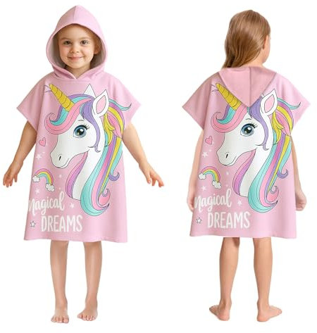 LMSHOWOWO Toalla Infantil con Capucha 75 * 65cm, Microfibra Toalla de Baño para Niños, Toalla de Playa con Capucha, Suave y Absorbente Poncho de Surf, para Playa Piscina Niñas Niños 2-8 Años