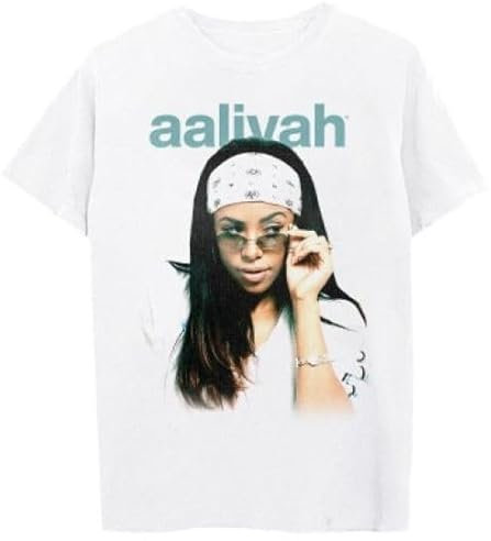 Aaliyah Unisex Offizielles Merch Glasses Bandana Kurzarm Shirt, Weiss/opulenter Garten, XXL