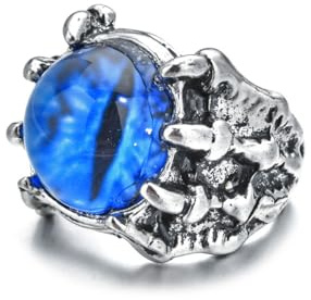 Auriselle Bague Homme Réglable Tête de Mort Zircon Oeil du Diable Vintage Viking Rétro Bague Ouverte Pouce Gothique Bijoux Cadeaux pour Homme Garçon Père, Bleu