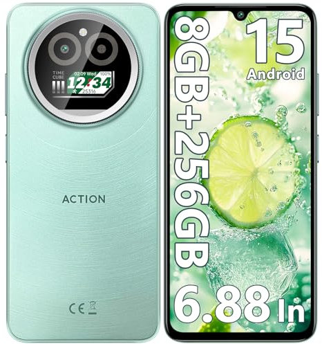 IIIF150 Action A5 Pro SIM-Free & Unlocked Mobile Phones, 8GB+256GB/1TB, 6.88 HD+ Display&1 Mini Screen, Android 15 Smartphone, 16MP Camera, 5100mAh, 4G Dual SIM Telephone, Fingerprint/3.5mm Jack