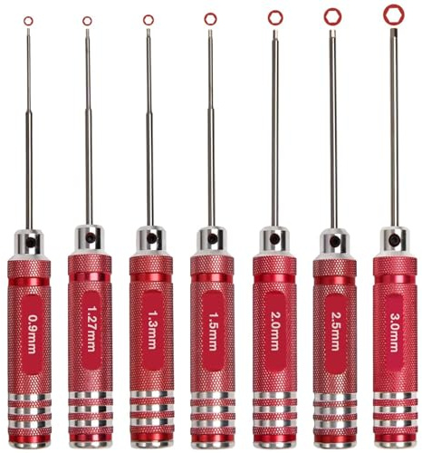 LEONTOOL Hex Screw Driver Set 7 PCS RC Tool Kits 0.9, 1.27, 1.3, 1.5, 2.0, 2.5, 3.0mm Metric Hex Driver Set Micro Hexagon Allen Wrench Screwdriver Kit for RC Car Drone Multi-Axis Helicopter Models