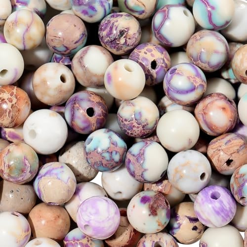 PONABEADIY 1 Scatola da 6mm 100 Pezzi Perline di Diaspro Imperiale Naturale con Fori Pietra Preziosa di Diaspro Rotondo Viola Perline Distanziatrici Sciolte e Lucide per La Creazione di Gioielli