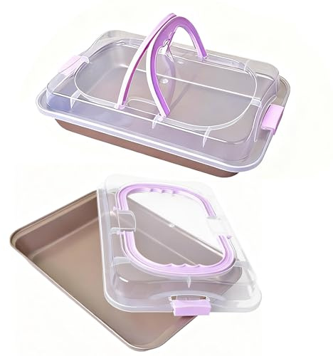 FAAING 2 x rektangulära bakformar med lock, non-stick, för tårtformar av plåt och transport, rektangulära med lock, med vikbart handtag för ciabatta, baguette, focaccia
