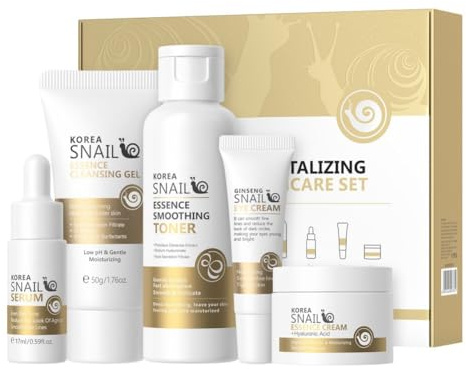 Autmor Set Skincare Viso Completo Skincare Kit Viso Idratante Nutriente E Olio Controllo Adatto A Tutti I Tipi Di Pelle Ideale Per Regalo Donna Beauty Con Mini Size Da Viaggio (Snail Mucin 5pcs)
