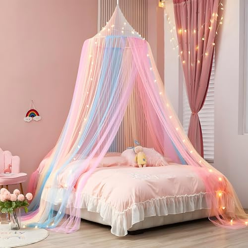Baldachin Kinderzimmer, Regenbogen Betthimmel Mädchen, Prinzessin Betthimmel, Egenbogen Baldachin für Doppelbett Einzelbett, MüCkennetz Bett für Reisen und zu Hause Indoor Outdoor 60*250*1250cm