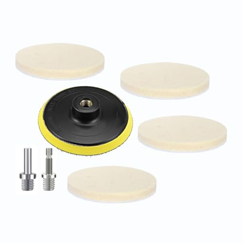 HOTCKB 4 Stycken Poleringsfilt 100mm x 9 mm Poleringsplatta i Ullfilt med Slipskiva och Borradapter M14 ör Polering av Metall, Trä, Lack, Marmor, Glas
