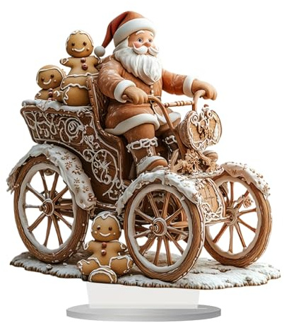 Fierudeng Estatuilla de Papá Noel, Estatua de Papá Noel | Estatua acrílica 2D de Montando Trineo con Hombre de Jengibre,Figura Coleccionable con Soporte para decoración del hogar en
