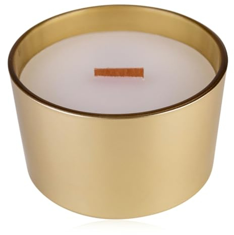 Vela perfumada Accentra en vidrio redondo con mecha de madera, vela decorativa Navidad, aroma Vainilla, color oro
