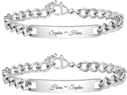Gamtic Personalisiertes Partner Armbänder Geschenke für Paare - Verstellbar Edelstahl Panzerkette Armband mit Gravur Namen Buchstaben Partner Geschenke Freundschaftsarmbänder