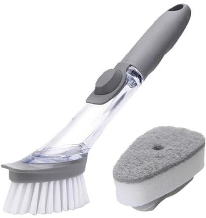 Spazzola Piatti con Dispenser, 2 Pezzi, Spazzola per lavello con dispenser per detersivo, spazzola da cucina, per la pulizia di stoviglie, pentole, padelle e lavelli, spazzole piatti/lavapiatti