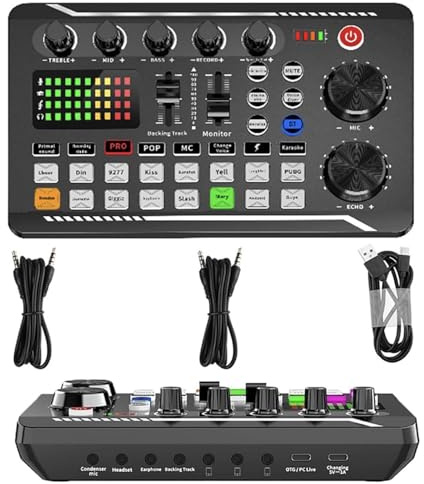 Live Sound Card with DJ Mixer Effects & Voice Changer, Voice Changer, Live Sound Card Audio Mixer for Streaming, Podcasting, Gaming (F998 Sound Card)