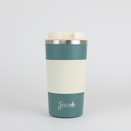 cribstar Personalised Engraved Insulated Travel Mug | Stainless Steel Tumbler | Double-Walled Tea/Coffee Cup | Leak-Proof & Reusable | Keeps Hot 12h / Cold 24h | Thermal Mug (Forest Green, 510ml)