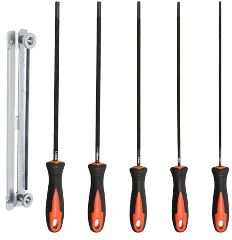 Lot de 5 limes pour affûtage de tronçonneuse – Lime ronde de qualité supérieure avec support de lime, 5 tailles (3,2/4,0/4,5/4,8/5,5 mm) Lime pour tronçonneuse, idéale pour les professionnels et les
