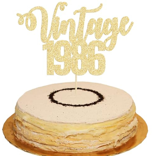 Gyufise 1 Pack Vintage 1986 Cake Topper Glitter Happy 40th Birthday Cake Decorations for 40th Men and Women Birthday 40 Fabulous and Happy Forty Party Supplies Gold
