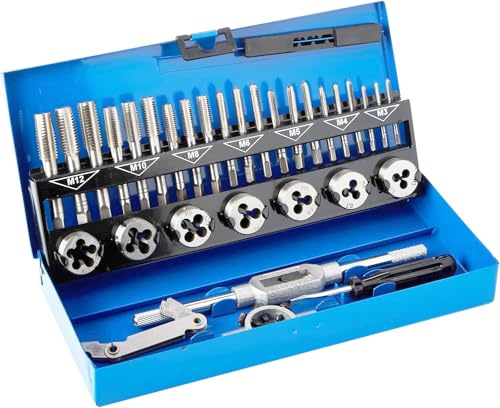 Juego de machos y terrajas M3, M4, M5, M6, M8, M10 y M12, 32 piezas