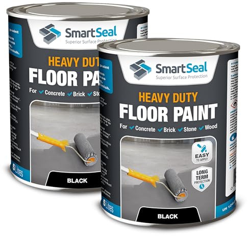 SmartSeal Heavy Duty Floor Paint - Black, 2 x 5L - Hard-Wearing Garage Floor Paint with Anti-Slip Mid-Sheen Finish – also Ideal for Decking, Warehouse flooring, Brick, Concrete, Stone & Wood