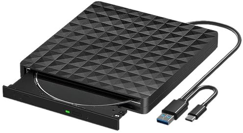 GERUI Externes DVD CD Laufwerk, Gittermuster, TypeC USB 3.0, CD/DVD Brenner | CD/DVD +/-RW Brenner, CD DVD Brenner Player, Typ-C Writer, für PC Laptop Desktop, Mac/OS/Linux/Win10/Win8/XP