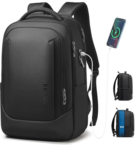 Mochila Expandible 40L para Portátil 16 Pulgadas, Mochila de Viaje Hombre con USB-C y USB-A, Equipaje de Mano Aprobado Avión, Apertura 180°, Mochila Impermeable Antirrobo Trabajo Negocios, Negro