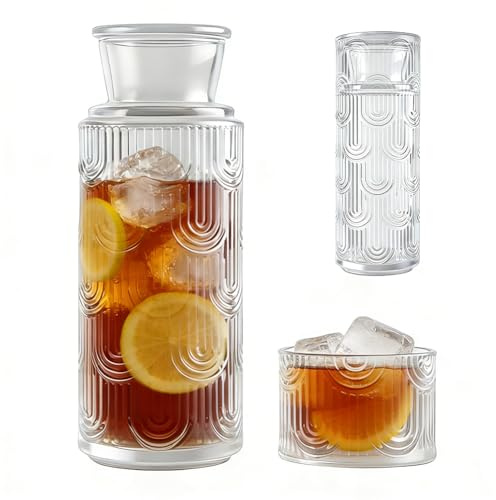 Wapasezyar Vattenkanna Set med Nattduksglas, med Skål, i Glas, 640 ml, för Munvatten, Vattenkanna, för Kallt Te, Mjölk, Kaffe, Vin, Gästrum, Badrum, Vardagsrum, Genomskinlig