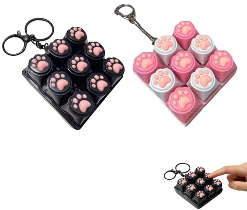 2 stycken fidget-nyckelringar, tangentbord, fidget-leksaker, katttassar, ljudtangentbordsklickare för skola, resor, ångest (B)