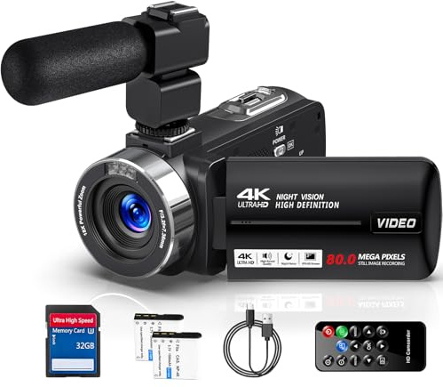 Camcorder 4K 80MP Video Camera 18X Digital Zoom Vlogging Camera for YouTube