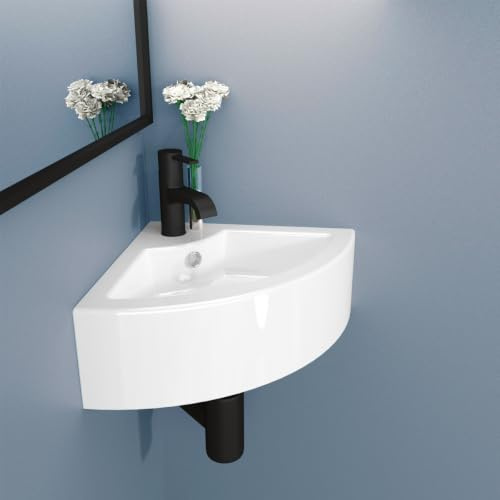GY Bath Corner Sink Ceramic Wash Basin White for Cloakroom, Vanity Cabinet and Bathroom