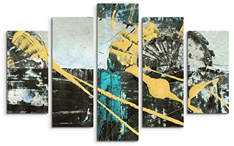 Paul Sinus Art 5 teiliges Wandbild auf Leinwand (Gesamt: H: 100cm B: 160cm) Keilrahmenbild Canvas Fotodruck Leinwandbild Leinwanddruck Kunstdruck Wandbild schwarz gelb türkis