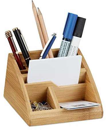 Relaxdays 2 TLG. Schreibtisch Set, Schreibtisch-Organizer mit Stiftehalter, Zettelbox mit Notizzetteln 900 Blatt, aus Bambus | Schreibtisch-Organizer mit Stiftehalter
