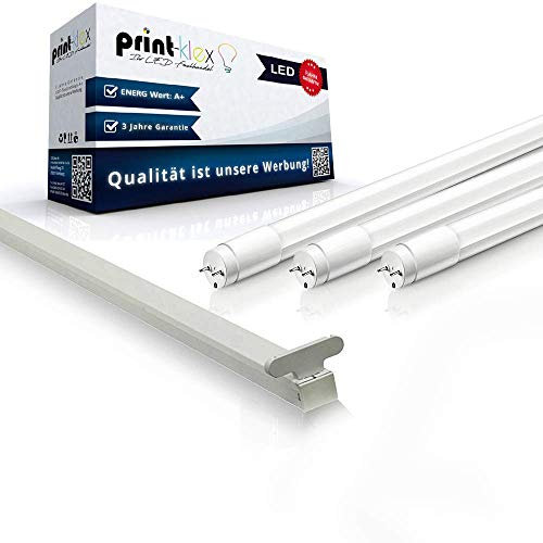 Print-Klex GmbH & Co.KG Doppelhalter-120cm + LED Leuchtstoffröhre T8 18W 4000K - Neutralweiß Leuchtstofflampe mit G13-Sockel Ledröhre Rasterleuchte ohne Schutzabdeckung