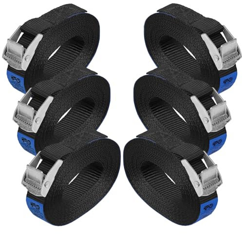Lashing Strap Tension Belt Buckle Strap - Black - in different lengths and quantities loadable up to 250 kg DIN EN 12195-2, 6 pieces 2.5 cm x 4 m