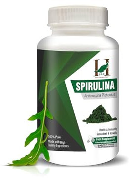 H&C Spirulina Capsules - 900mg per Serving, 120 Vegan Capsules | Nutrition Rich Super | Food Supplement