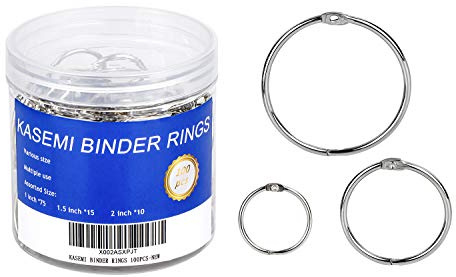 Binder Rings,KASEMI 100pcs Book Rings Assorted Sizes (1,1.5,2 inch) for School,Classroom,Office