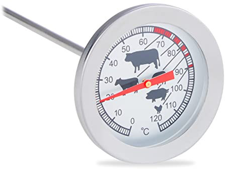 Relaxdays 2 x Einstichthermometer analog, Braten Grillthermometer, Edelstahl Fleischthermometer, 20 cm, Silber