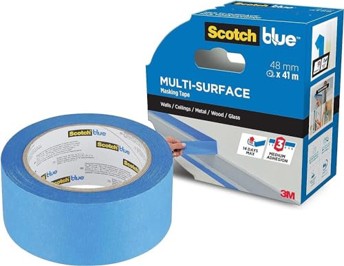 ScotchBlue Multi-Surface Premium Masking Tape, 48mm x 41m, 1 Roll/Pack - Scotch Adhesive Blue Painters Tape, For Painting and Decorating, Indoor & Outdoor, Sticks Well, 70% PEFC