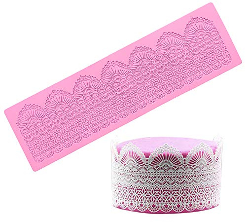 Ziyero Präge Strukturmatte Prägematte Blumen Flexiblen Fondantmatten 3D Spitzemuster Tortendeko Ungiftig Langlebig für Tortendeko Border, 3D Spitzemuster, Schokolade, Süßigkeiten, Fondant usw—Pink