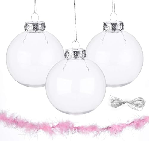 ilauke 12 Stück Acryl Weihnachtskugeln mit Federn Silberseil | 8CM Transparent Kunststoff Christbaumkugeln für Weihnachtsschmuck,Weihnachtsbaum,Hochzeit,Partys,DIY Dekoration