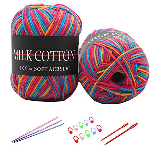 YAMEE 6 Stück 50 g Handstrickgarn Farbverlauf Wolle zum Stricken Farbverlaufswolle Häkelgarn Stricken Garn Hand Gestrickt Garn Weberei Garn mit Häkelhaken und Häkelgarn Set