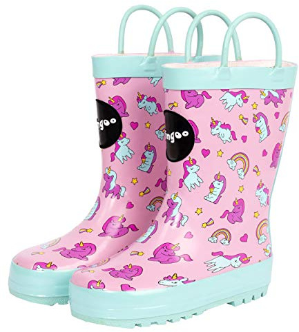 fringoo - Stivali da pioggia per bambini - Gomma - Accenti verde fluo - Stivali da pioggia per bambini, Unicorns, 25 EU