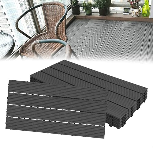 LARS360 Piastrelle Legno 30 x 60 cm da Esterni Balcone WPC Legno Mattonella Esterno Giardino Piastrelle per Terrazze, Balconi, Pavimenti, Drenaggio, Giardino, Antracite, Set di 6 (1 m²)