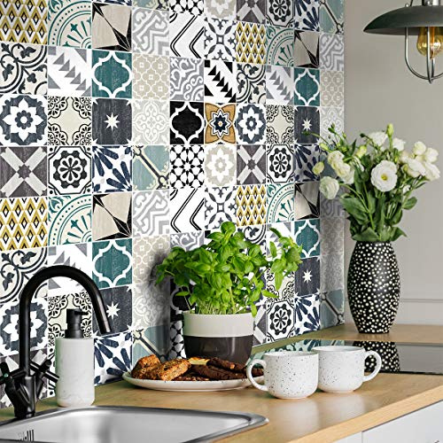 Ambiance Stickers Muraux Carrelage Adhésif, Danielita, Lot de 24, 80x120 cm | Crédence adhésive cuisine, pose facile, ciment, stickers muraux, vinyle adhésif, papier adhésif pour meuble, adhésif mural