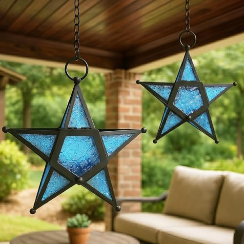 Vela Lanterns Deko-Laternen Stern Kerze Hängend Blau 2 Stück
