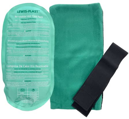 Lewis-Plast Premium Hot & Cold Reusable Gel Pack Compress Wrap with Sleeve - Ice Heat Packs for Knee, Back, Shoulder, Ankle and Neck Injury- Cramps, Migraine, Toothache, Bruises, Lumbar, Sciatica Pain
