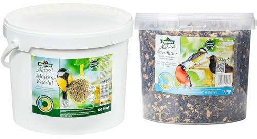 Dehner Natura Wildvogelfutter, Meisenknödel, mit Netz, 100 Stück (10 kg) & Natura Wildvogelfutter, Streufutter im Eimer, 3 kg