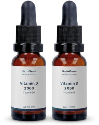 NatuGena Vitamin D, Höchste Bioverfügbarkeit, 2x 15 ml, 2x 525Tropfen, 1 Tropfen alle 2 Tage Familienpackung, 2er Pack (2)