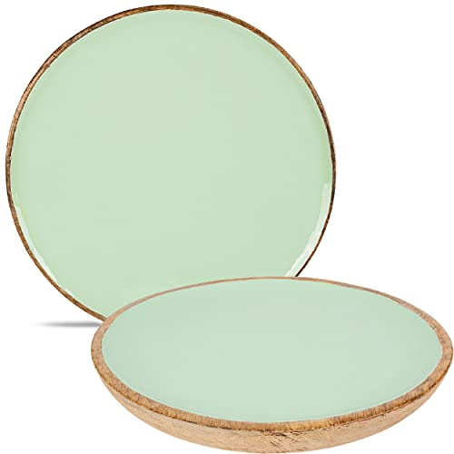 alles-meine.de GmbH großer - XXL - Kunststoff & Holz - Teller/Speiseteller/Platzteller/Servierteller - Ø 38 cm - grün/türkis blau - BPA frei - rund flach - Frühstückstell..