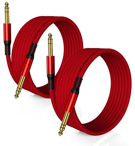 RUXELY 6.35mm TRS Guitar Instrument Cable 3M 2-Pack | Straight 1/4 Inch Male Jack Stereo Audio Interconnect Cord,6.35 Balanced Lead for Electric Guitar,Bass,Keyboard,Amplifier/Amp