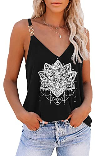 SAUKOLE Summer Tank Tops for Women Fashion V Neck Sleeveless Top Casual Spaghetti Strap Stripe Shirts Blouses