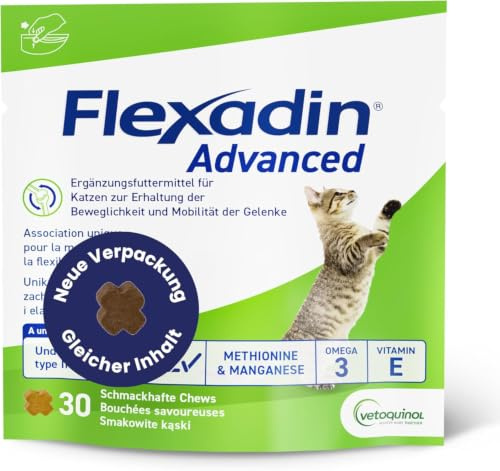 FLEXADIN ADVANCED® Katze |Innovativer Ansatz für die Gelenkgesundheit | undenaturiertes Kollagen Typ II – 30 Gelenkleckerli
