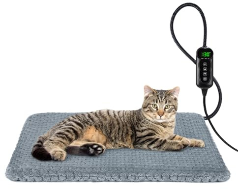 INVENHO Heated Cat Bed, Waterproof Adjustable Temperature Dog Cat Heating Pad with Timer, Indoor Pet Heating Pad for Cats Dogs Electric Pads for Dogs Cats, Pet Heated Pad (S: 18 x 16)